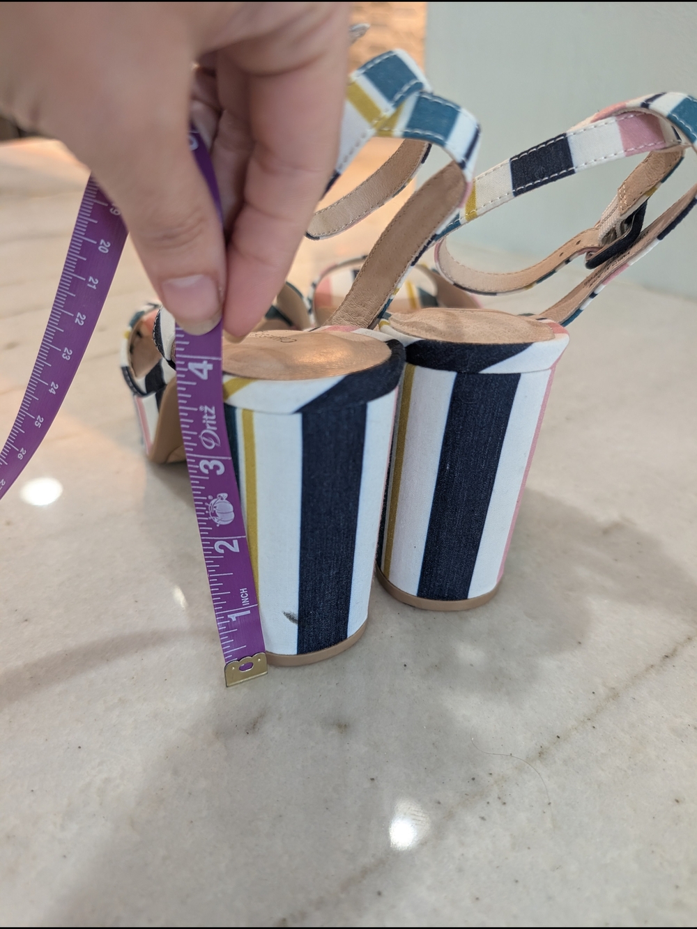 Chinese Laundry Striped 4" Platform Sandals in Navy And Pink Women's Size 7.5 - Picture 3 of 6